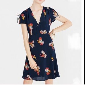 Madewell Navy Cactus Flower Silk Dress